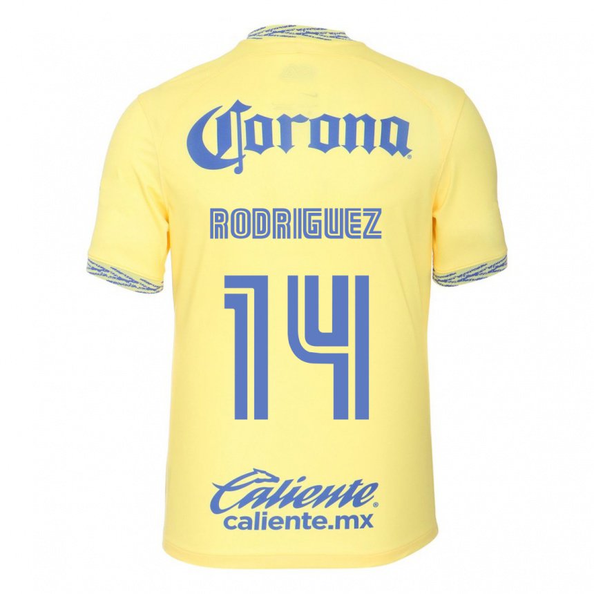 Homme Maillot Monica Rodriguez #14 Jaune Citron Tenues Domicile 2022/23 T-shirt Belgique