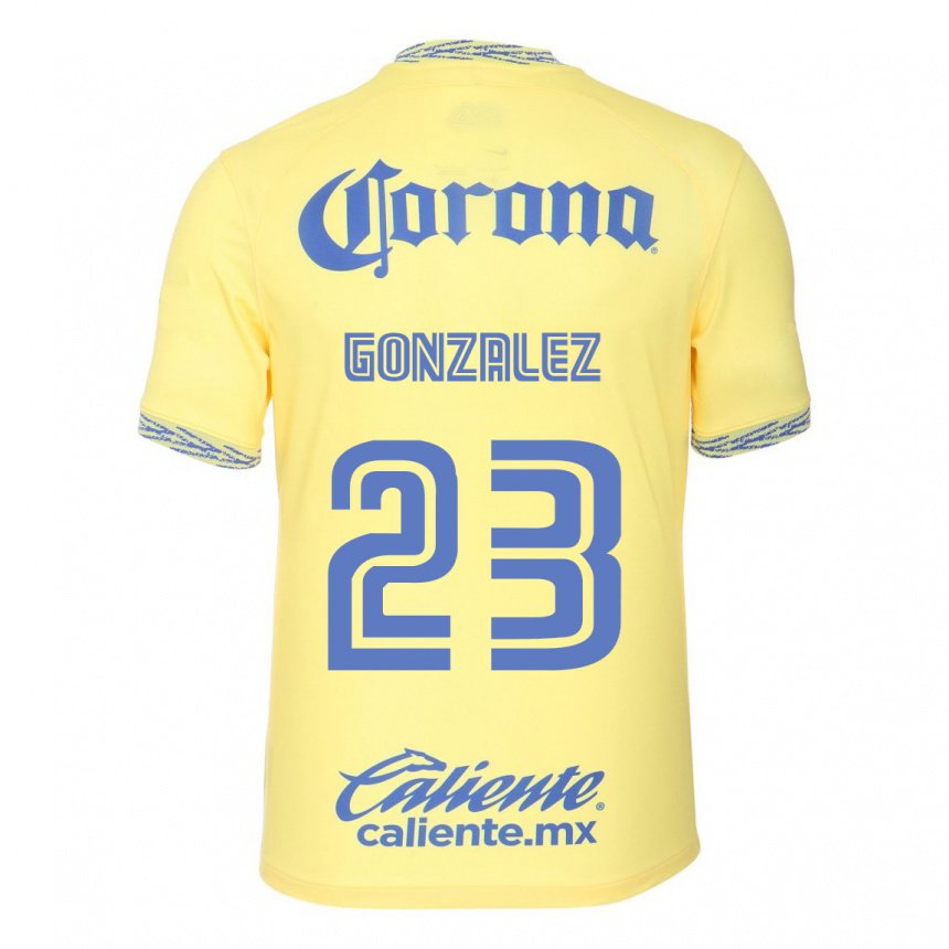 Homme Maillot Itzel Gonzalez #23 Jaune Citron Tenues Domicile 2022/23 T-shirt Belgique