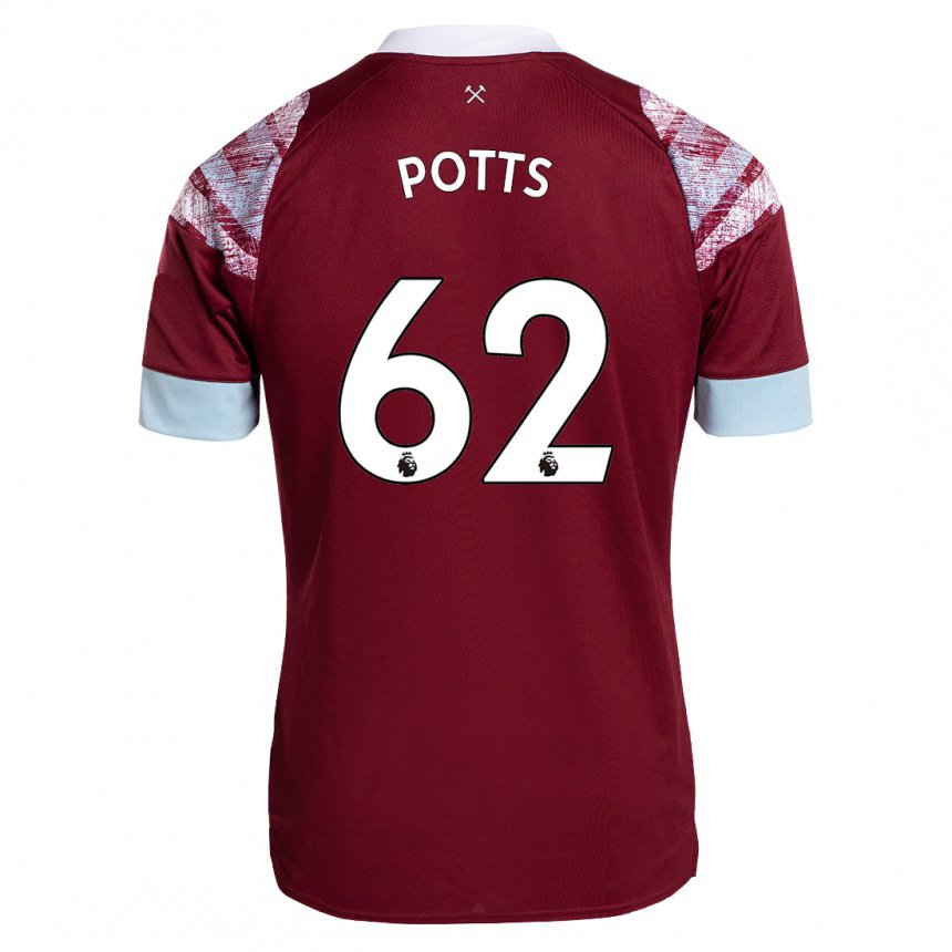 Homme Maillot Freddie Potts #62 Bordeaux Tenues Domicile 2022/23 T-shirt Belgique