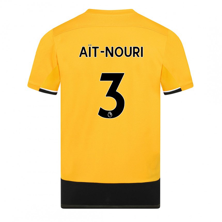 Homme Maillot Rayan Ait-nouri #3 Jaune Noir Tenues Domicile 2022/23 T-shirt Belgique