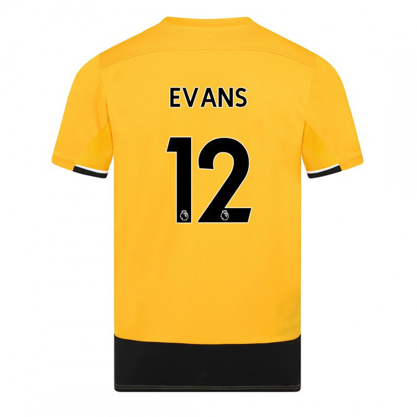 Homme Maillot Kate Evans #12 Jaune Noir Tenues Domicile 2022/23 T-shirt Belgique