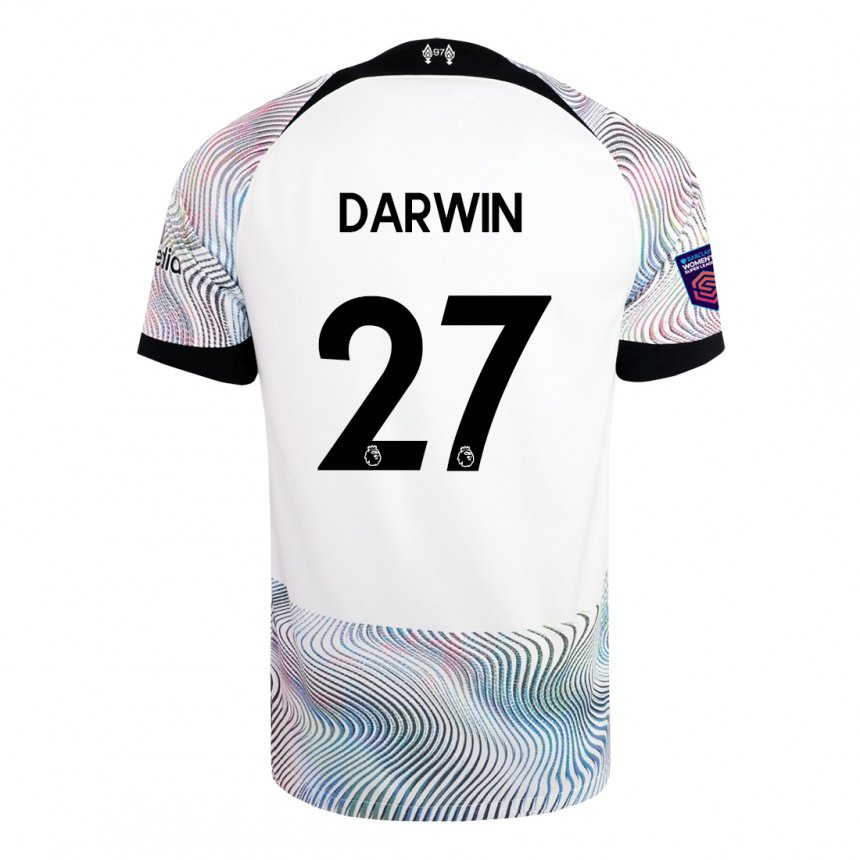 Homme Maillot Darwin Nunez #27 Blanc Coloré Tenues Extérieur 2022/23 T-shirt Belgique