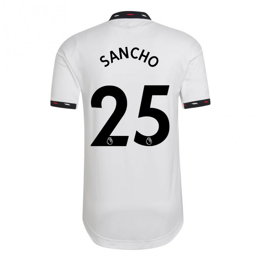 Homme Maillot Jadon Sancho #25 Blanc Tenues Extérieur 2022/23 T-shirt Belgique