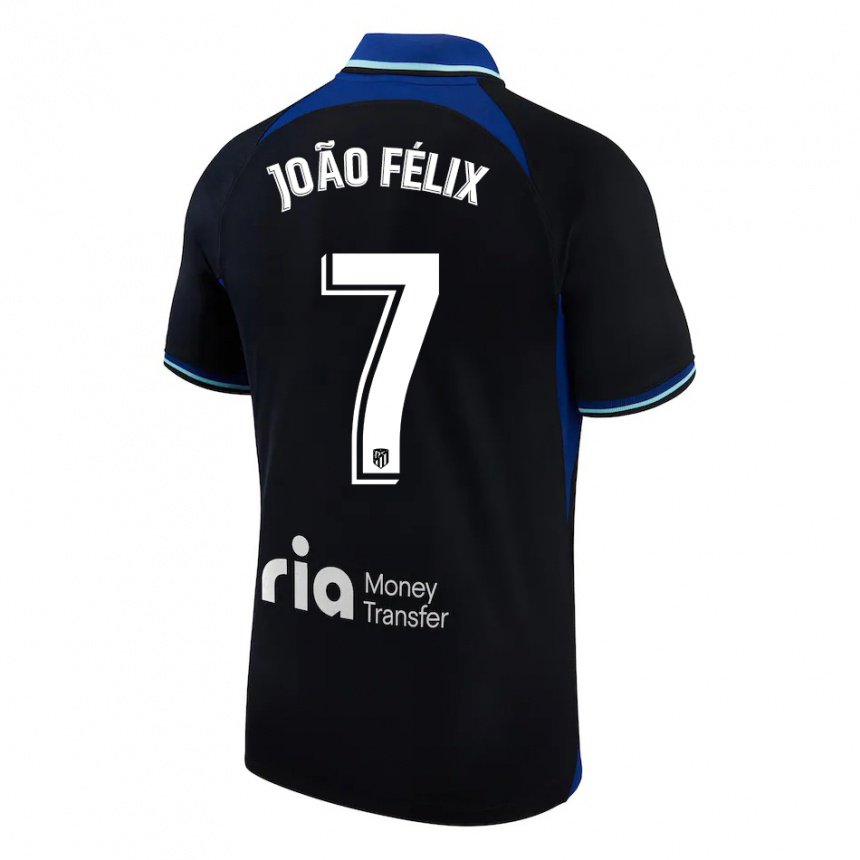 Herren Joao Felix #7 Schwarz Weiß Blau Auswärtstrikot Trikot 2022/23 T-shirt Belgien