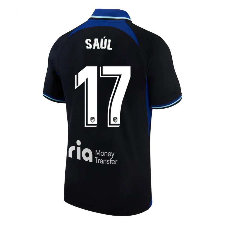 Herren Saul Niguez #17 Schwarz Weiß Blau Auswärtstrikot Trikot 2022/23 T-shirt Belgien