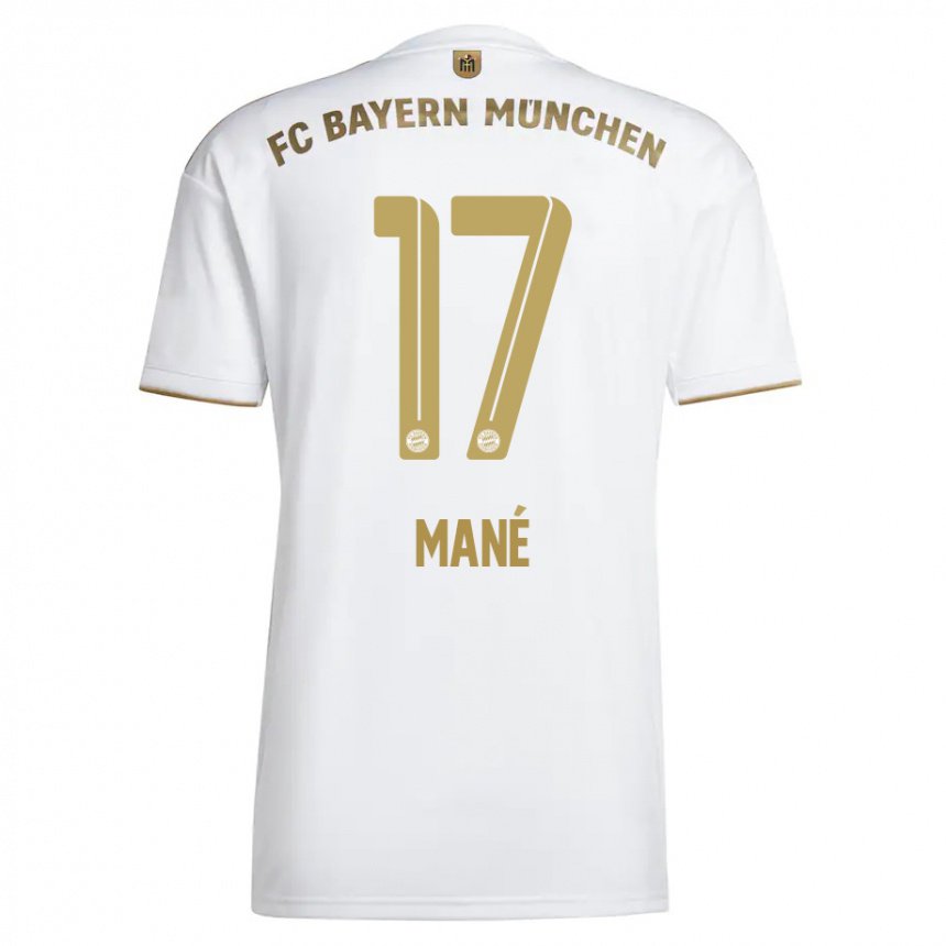 Homme Maillot Sadio Mane #17 Blanc Or Tenues Extérieur 2022/23 T-shirt Belgique