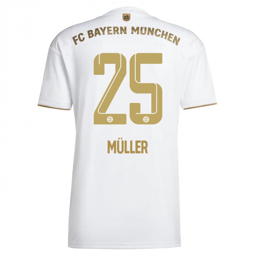 Herren Thomas Müller #25 Weißes Gold Auswärtstrikot Trikot 2022/23 T-shirt Belgien