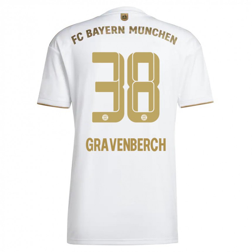 Homme Maillot Ryan Gravenberch #38 Blanc Or Tenues Extérieur 2022/23 T-shirt Belgique