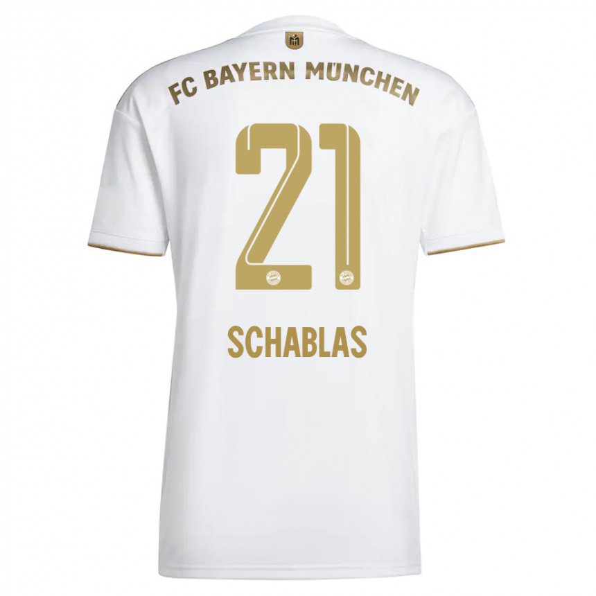 Homme Maillot Matteo Schablas #21 Blanc Or Tenues Extérieur 2022/23 T-shirt Belgique