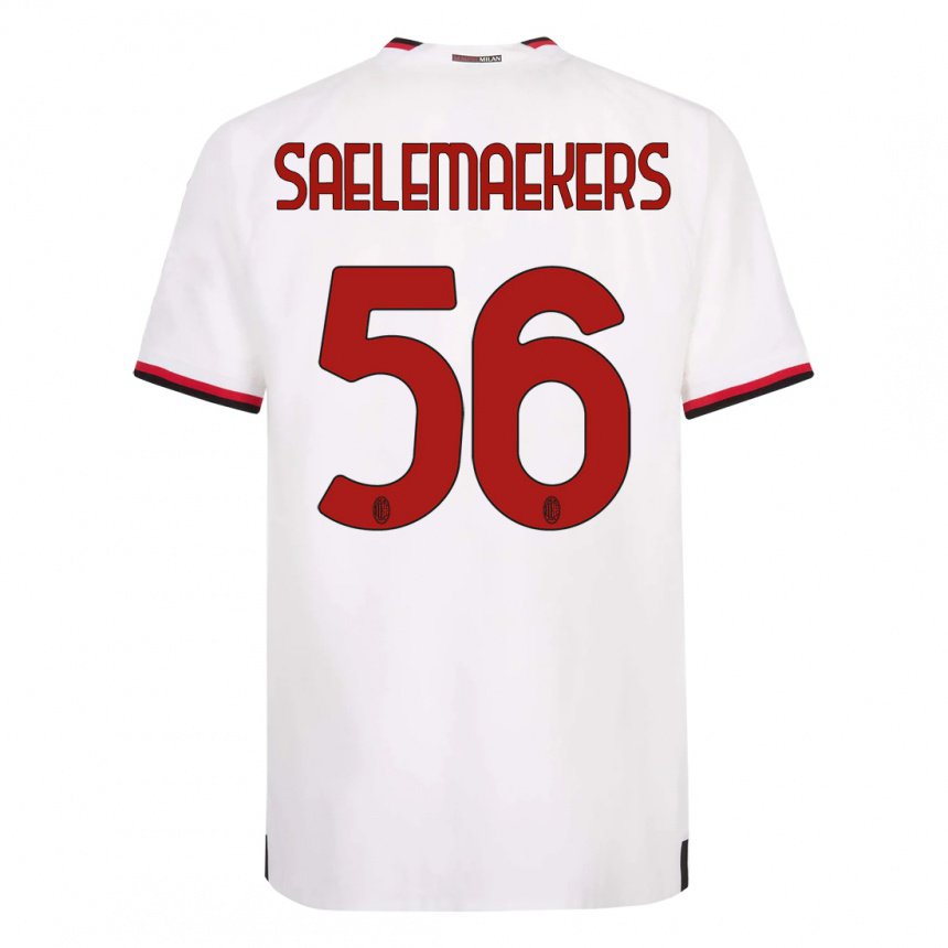 Homme Maillot Alexis Saelemaekers #56 Blanc Rouge Tenues Extérieur 2022/23 T-shirt Belgique