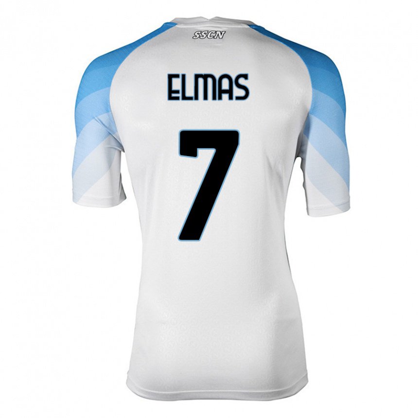 Herren Eljif Elmas #7 Weiß Himmelblau Auswärtstrikot Trikot 2022/23 T-shirt Belgien
