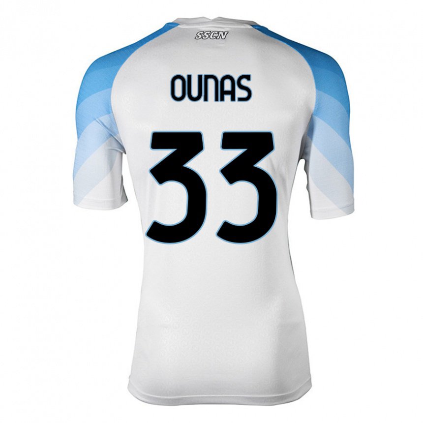 Homme Maillot Adam Ounas #33 Blanc Bleu Ciel Tenues Extérieur 2022/23 T-shirt Belgique