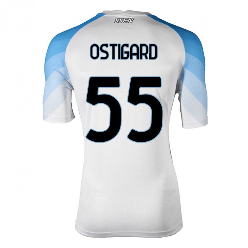 Herren Leo Ostigard #55 Weiß Himmelblau Auswärtstrikot Trikot 2022/23 T-shirt Belgien