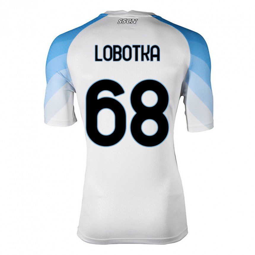 Homme Maillot Stanislav Lobotka #68 Blanc Bleu Ciel Tenues Extérieur 2022/23 T-shirt Belgique