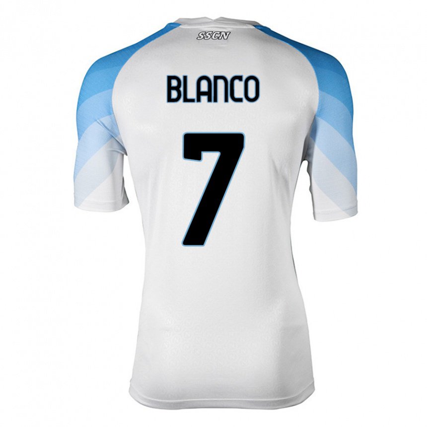 Herren Gimena Blanco #7 Weiß Himmelblau Auswärtstrikot Trikot 2022/23 T-shirt Belgien