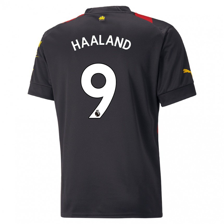 Herren Erling Haaland #9 Schwarz Rot Auswärtstrikot Trikot 2022/23 T-shirt Belgien