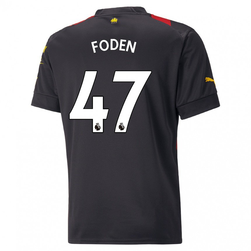 Herren Phil Foden #47 Schwarz Rot Auswärtstrikot Trikot 2022/23 T-shirt Belgien