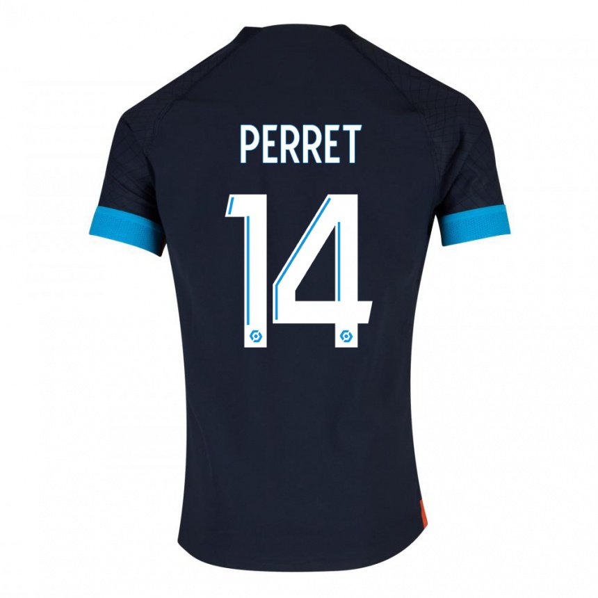 Homme Maillot Jenny Perret #14 Olympique Noir Tenues Extérieur 2022/23 T-shirt Belgique