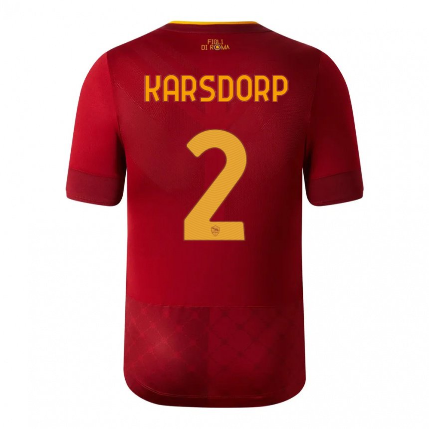 Femme Maillot Rick Karsdorp #2 Brun Rouge Tenues Domicile 2022/23 T-shirt Belgique