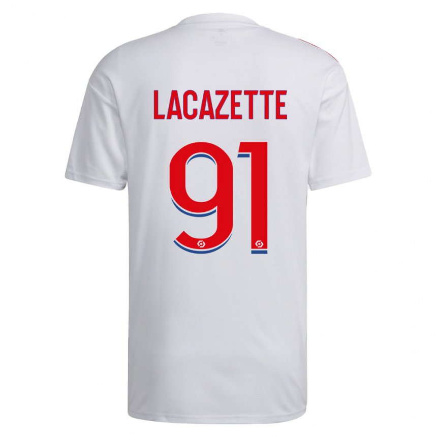 Femme Maillot Alexandre Lacazette #91 Blanc Bleu Rouge Tenues Domicile 2022/23 T-shirt Belgique