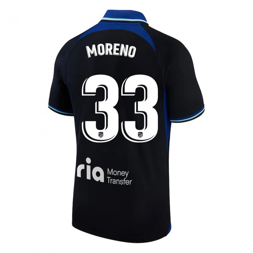 Damen Alberto Moreno #33 Schwarz Weiß Blau Auswärtstrikot Trikot 2022/23 T-shirt Belgien