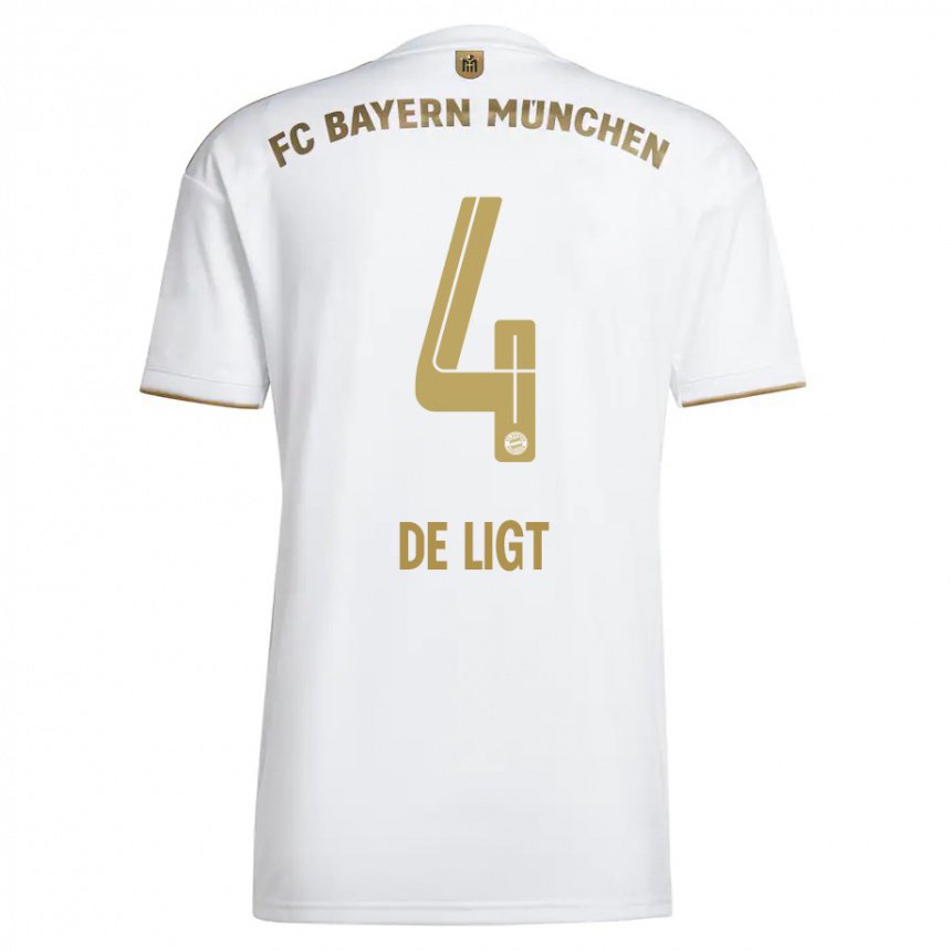 Damen Matthijs De Ligt #4 Weißes Gold Auswärtstrikot Trikot 2022/23 T-shirt Belgien