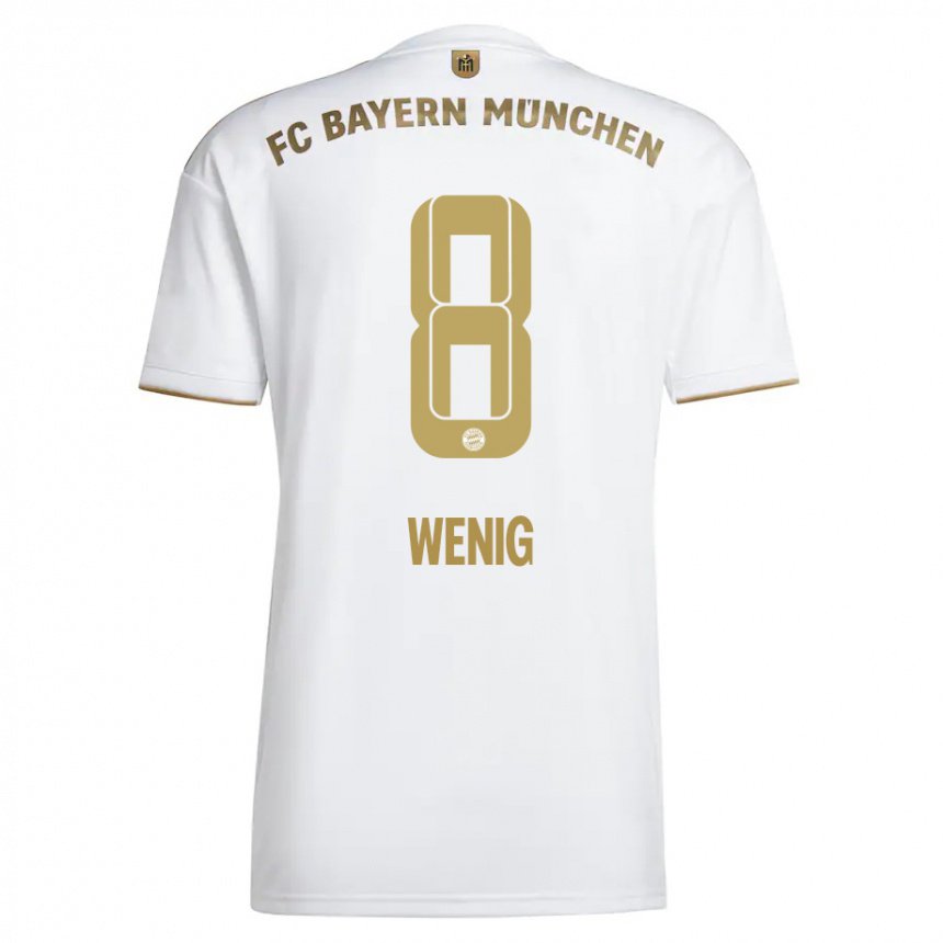 Femme Maillot Marcel Wenig #8 Blanc Or Tenues Extérieur 2022/23 T-shirt Belgique