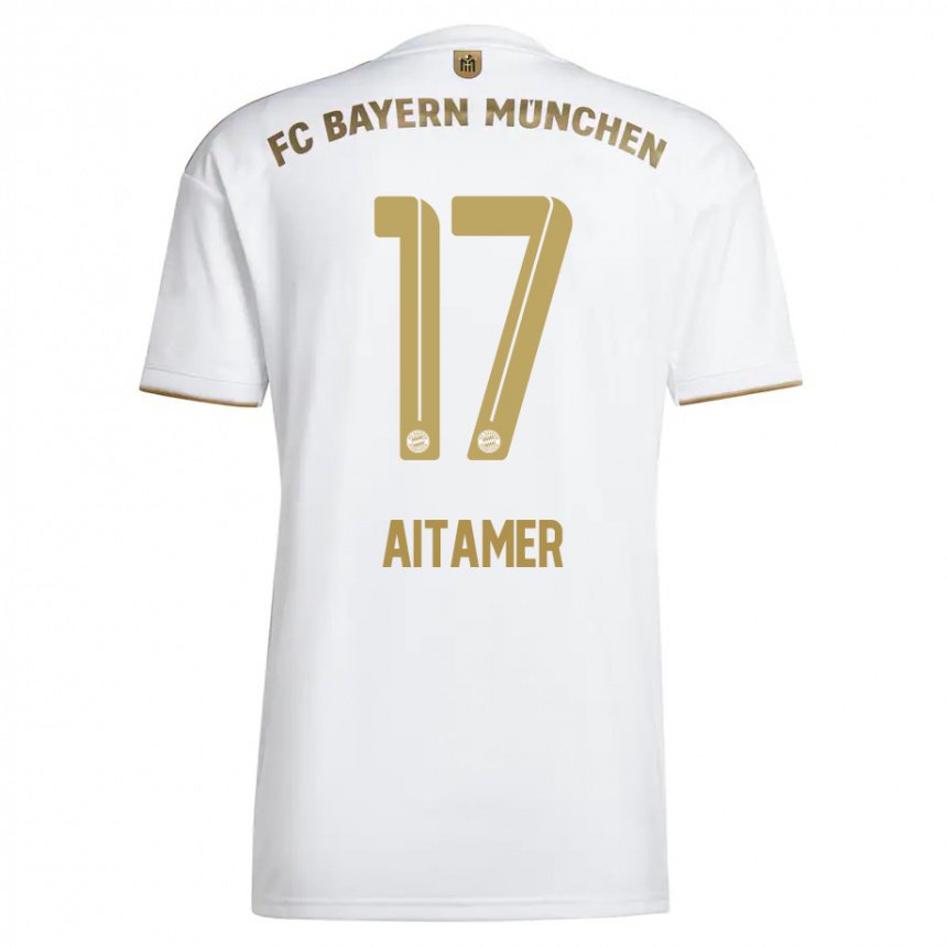 Femme Maillot Younes Aitamer #17 Blanc Or Tenues Extérieur 2022/23 T-shirt Belgique