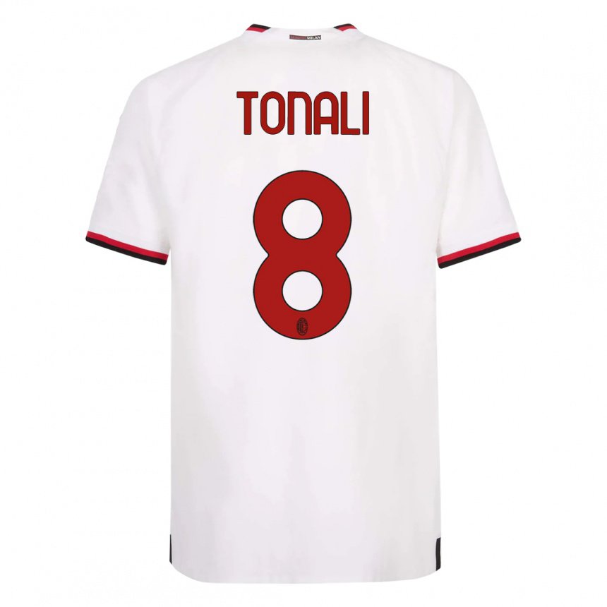 Femme Maillot Sandro Tonali #8 Blanc Rouge Tenues Extérieur 2022/23 T-shirt Belgique