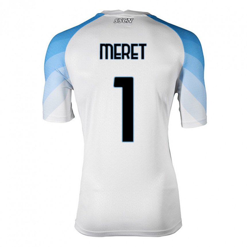 Femme Maillot Alex Meret #1 Blanc Bleu Ciel Tenues Extérieur 2022/23 T-shirt Belgique