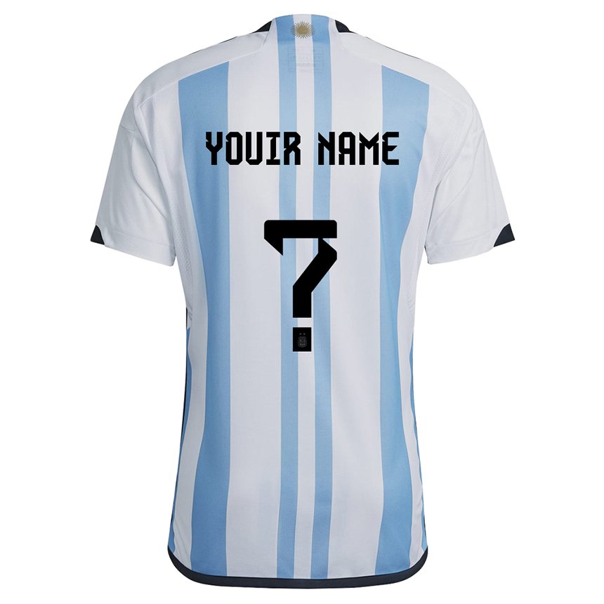 Enfant Maillot Argentine Votre Nom #0 Blanc Bleu Ciel Tenues Domicile 22-24 T-shirt Belgique