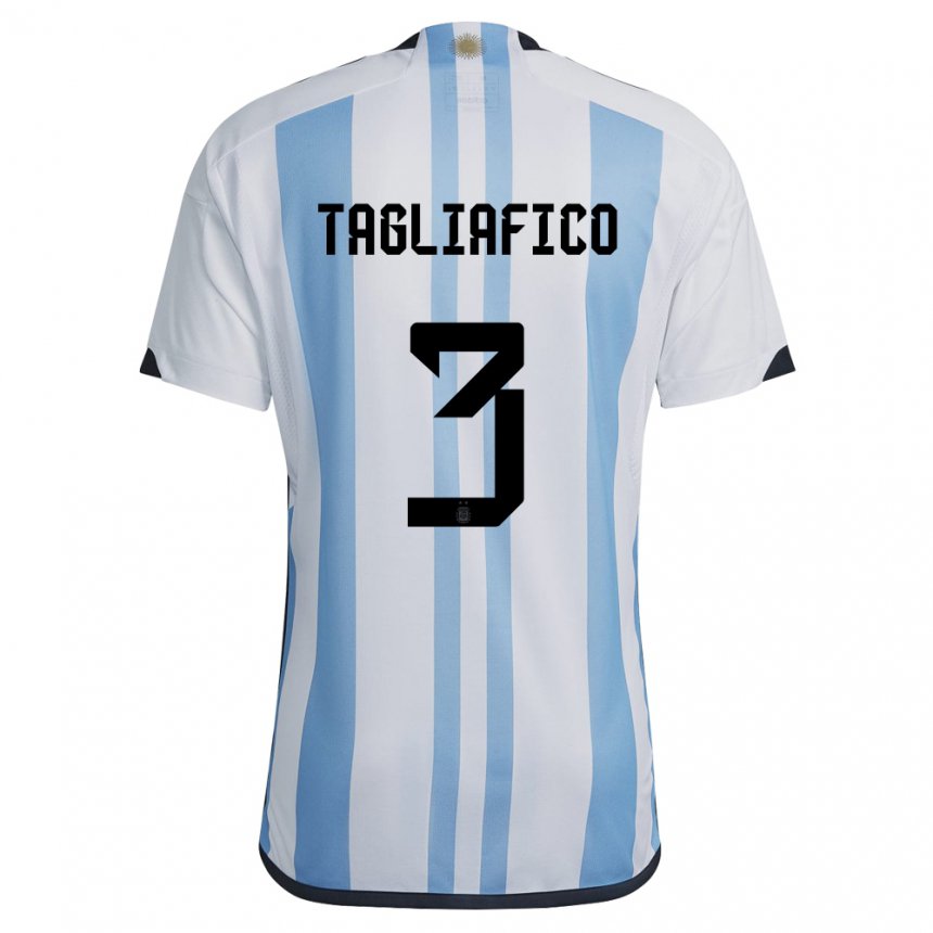 Kinder Argentinische Nicolas Tagliafico #3 Weiß Himmelblau Heimtrikot Trikot 22-24 T-shirt Belgien