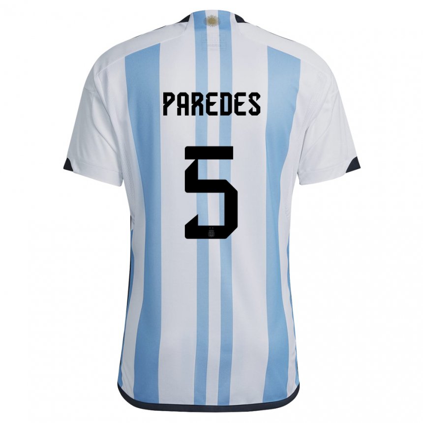 Kinder Argentinische Leandro Paredes #5 Weiß Himmelblau Heimtrikot Trikot 22-24 T-shirt Belgien