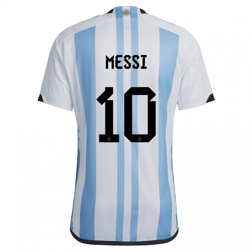 Enfant Maillot Argentine Lionel Messi #10 Blanc Bleu Ciel Tenues Domicile 22-24 T-shirt Belgique