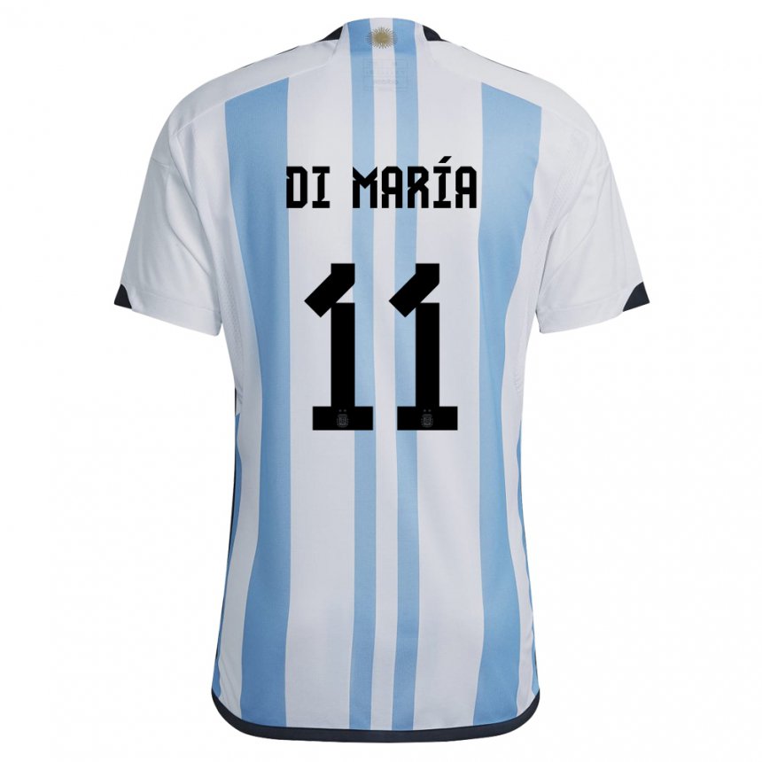 Enfant Maillot Argentine Angel Di Maria #11 Blanc Bleu Ciel Tenues Domicile 22-24 T-shirt Belgique