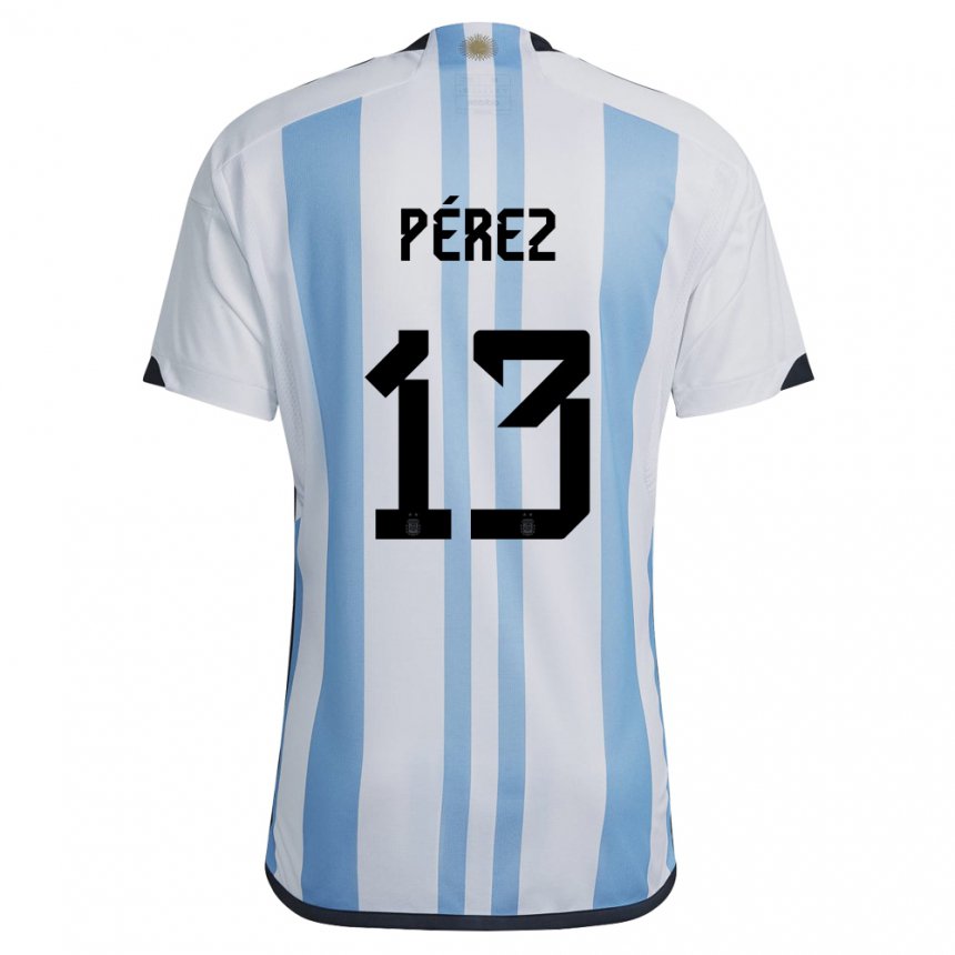 Kinder Argentinische Nehuen Perez #13 Weiß Himmelblau Heimtrikot Trikot 22-24 T-shirt Belgien