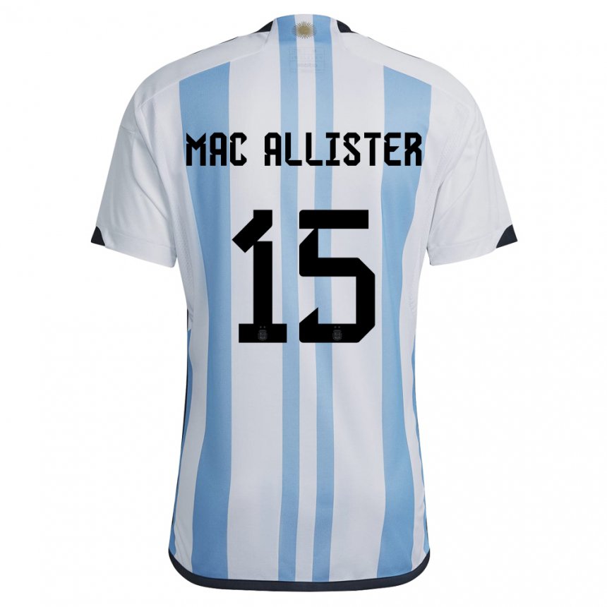 Enfant Maillot Argentine Alexis Mac Allister #15 Blanc Bleu Ciel Tenues Domicile 22-24 T-shirt Belgique