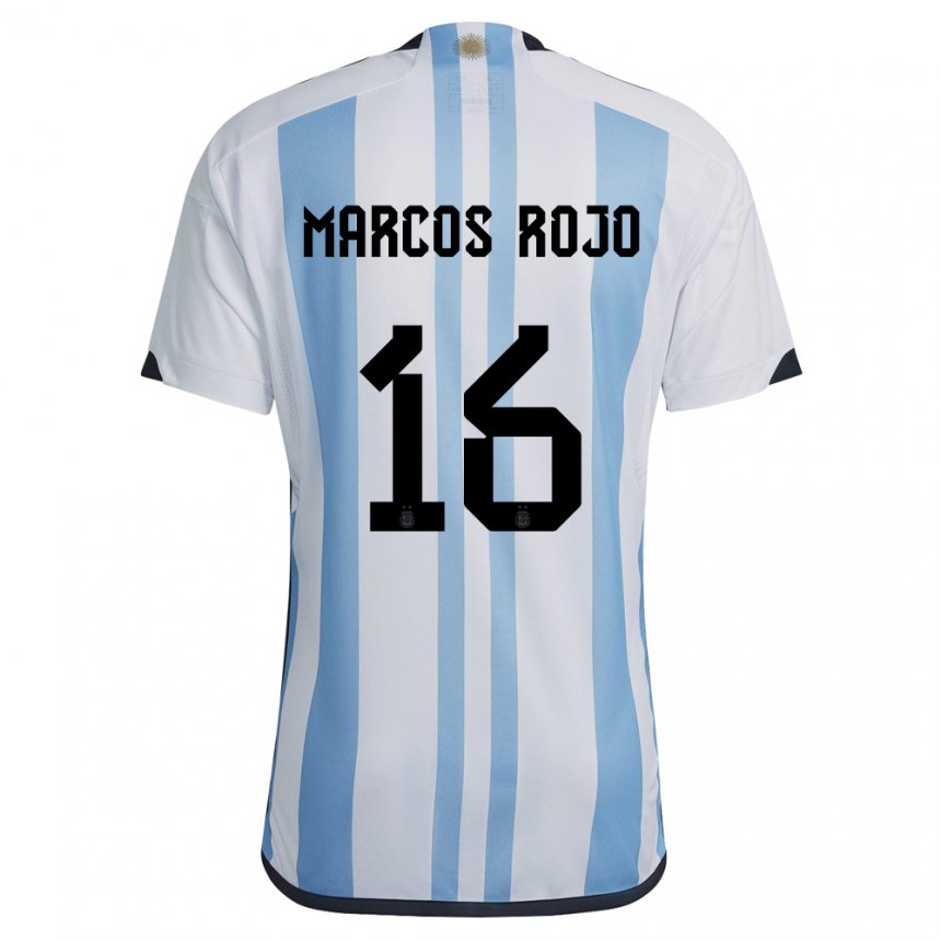 Kinder Argentinische Marcos Rojo #16 Weiß Himmelblau Heimtrikot Trikot 22-24 T-shirt Belgien