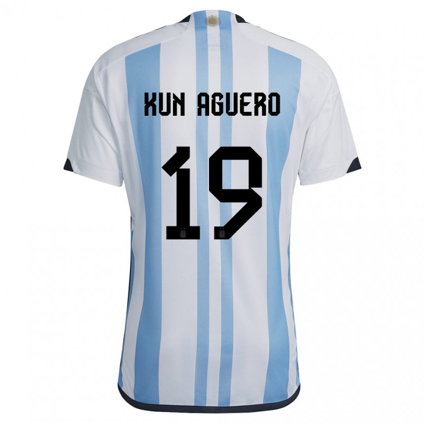 Enfant Maillot Argentine Sergio Aguero #19 Blanc Bleu Ciel Tenues Domicile 22-24 T-shirt Belgique