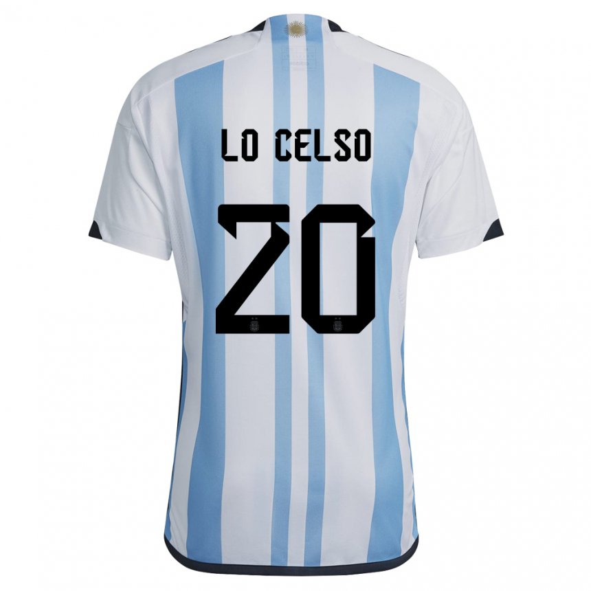 Enfant Maillot Argentine Giovani Lo Celso #20 Blanc Bleu Ciel Tenues Domicile 22-24 T-shirt Belgique
