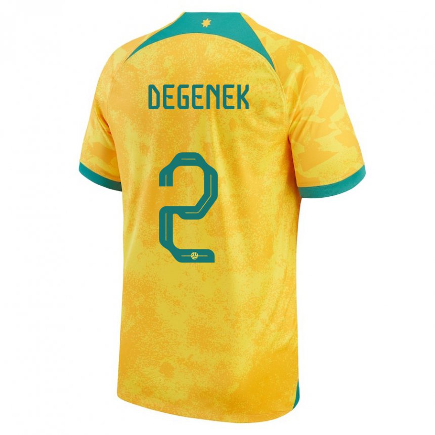 Enfant Maillot Australie Milos Degenek #2 Doré Tenues Domicile 22-24 T-shirt Belgique