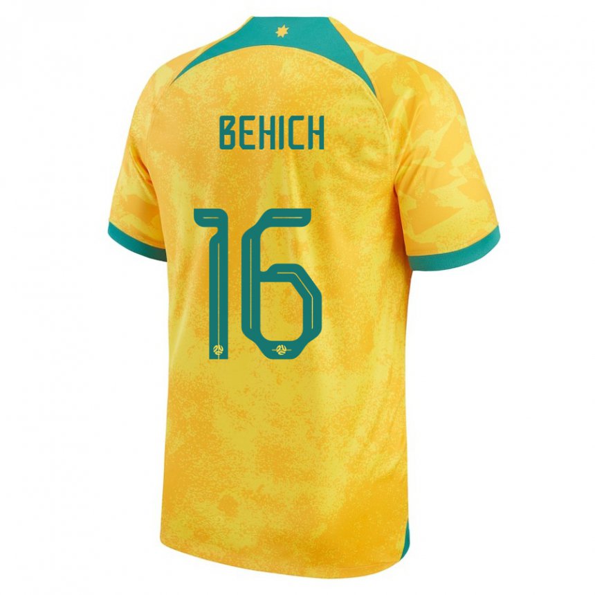 Kinder Australische Aziz Behich #16 Gold Heimtrikot Trikot 22-24 T-shirt Belgien