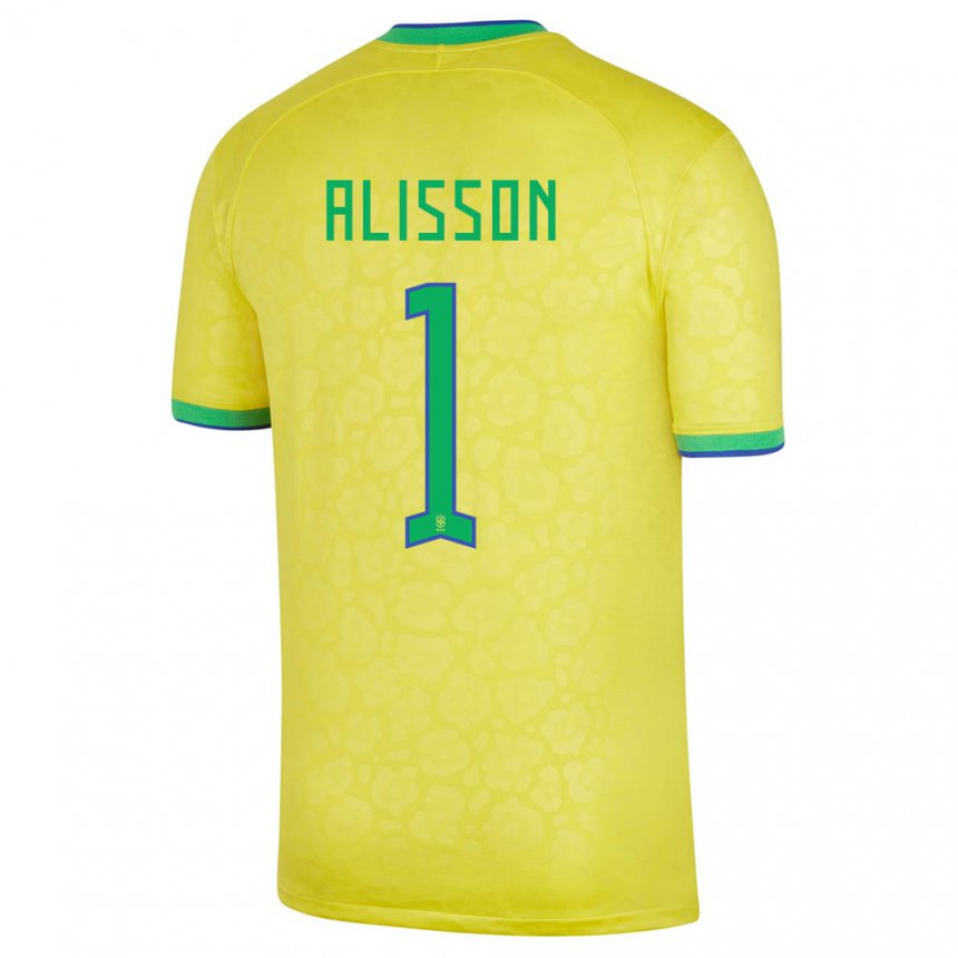 Kinder Brasilianische Alisson #1 Gelb Heimtrikot Trikot 22-24 T-shirt Belgien