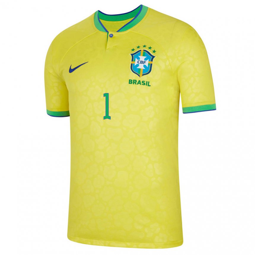 Kinder Brasilianische Alisson #1 Gelb Heimtrikot Trikot 22-24 T-shirt Belgien