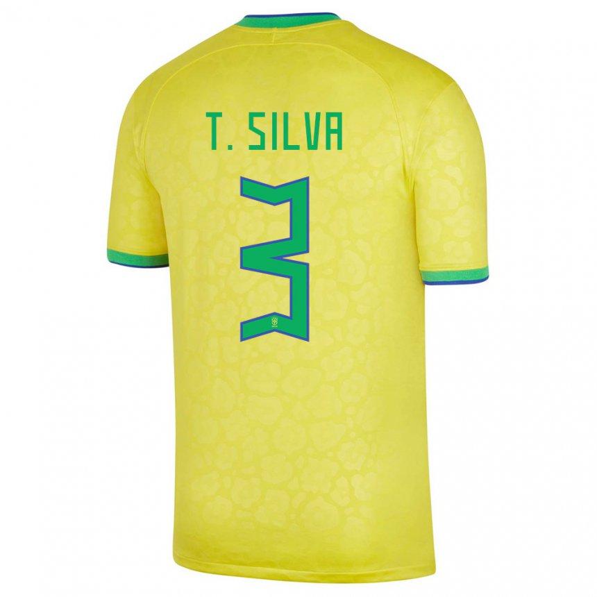 Enfant Maillot Brésil Thiago Silva #3 Jaune Tenues Domicile 22-24 T-shirt Belgique