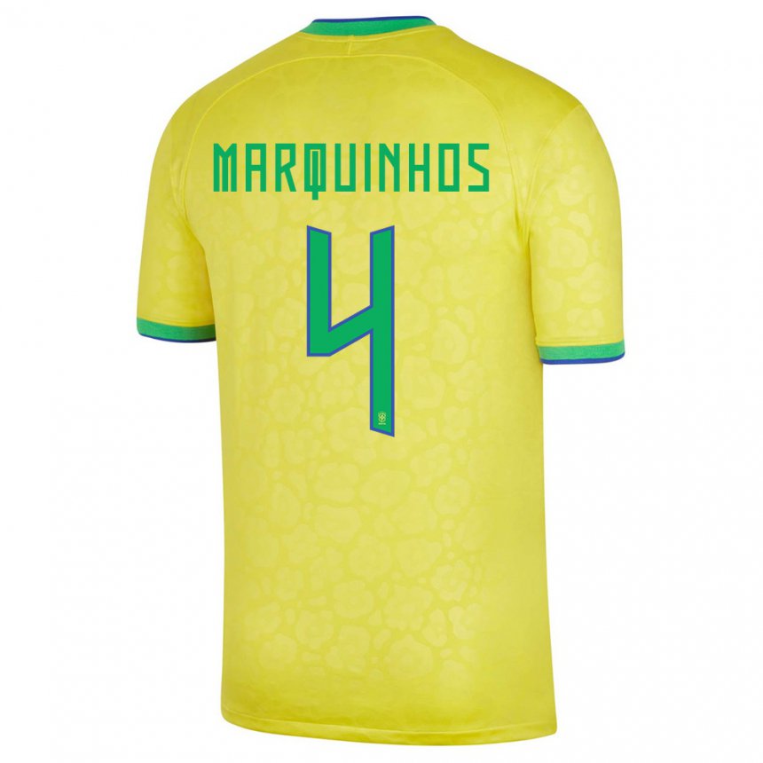 Kinder Brasilianische Marquinhos #4 Gelb Heimtrikot Trikot 22-24 T-shirt Belgien