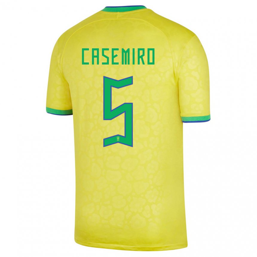 Kinder Brasilianische Casemiro #5 Gelb Heimtrikot Trikot 22-24 T-shirt Belgien