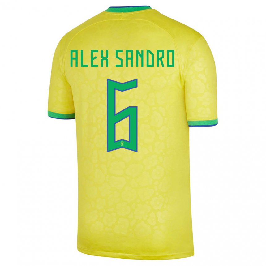 Enfant Maillot Brésil Alex Sandro #6 Jaune Tenues Domicile 22-24 T-shirt Belgique