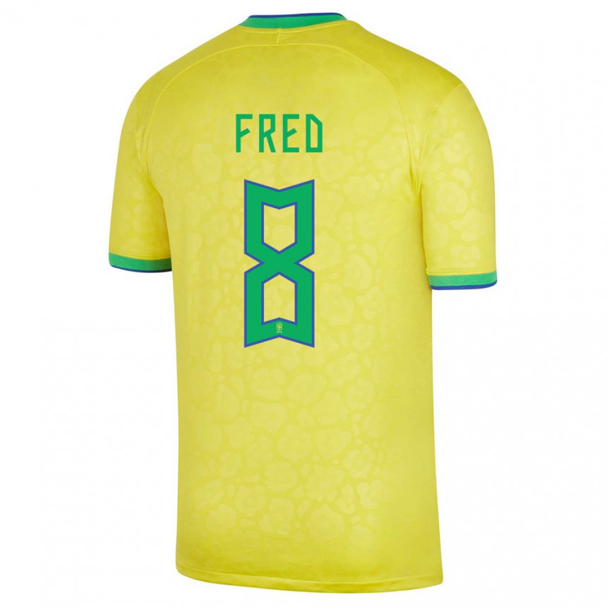 Enfant Maillot Brésil Fred #8 Jaune Tenues Domicile 22-24 T-shirt Belgique