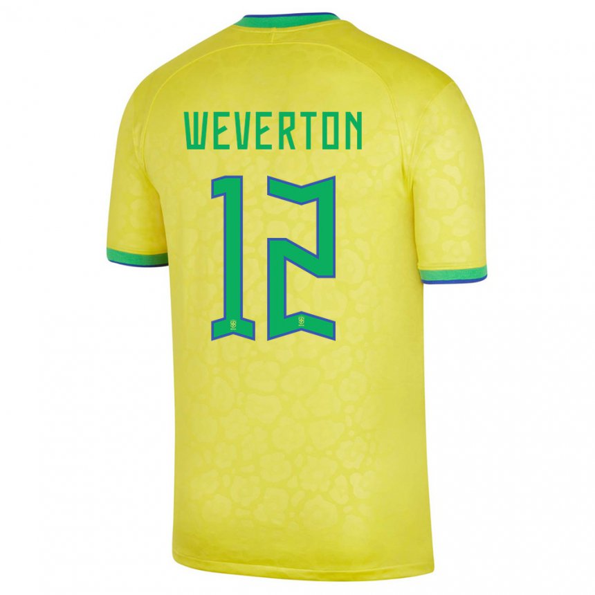 Kinder Brasilianische Weverton #12 Gelb Heimtrikot Trikot 22-24 T-shirt Belgien